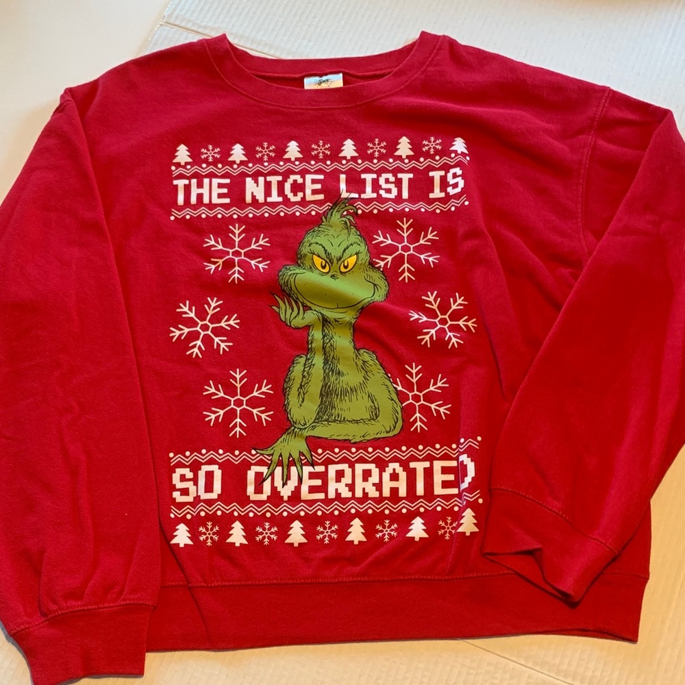 Red The Grinch Christmas Sweat Shirt Size L (11-13) Junior